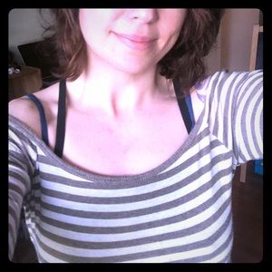 Long sleeved striped shirt.